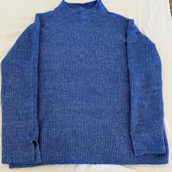LOFT Blue Ribbed Mock Neck Sweater XL Cozy Knit Pullover - Picture 2 of 4
